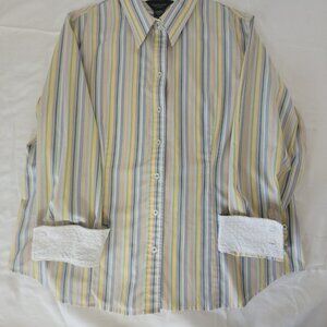 Blue Yellow Pink Striped Van Heusen Multi Color Womens Blouse Size XL